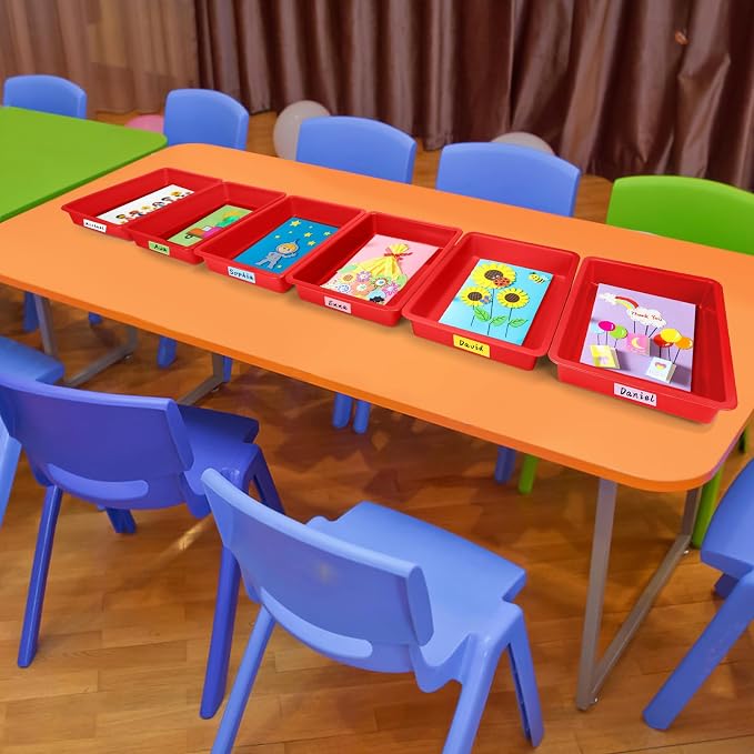 ShineMe 6 Pack Paper Trays for Classroom, Stackable Letter Size Storage Tray - Image 4