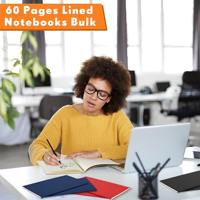 Mimorou 100 Pcs Kraft Notebook Journals 5.5 Inch x 8.3 Inch A5 Softcover Notebooks Bulk for Writing Sketch Office Notepad with 60 Pages 30 Sheets(Black, Brown, Red, Navy,Lined)-DeskLoop Office