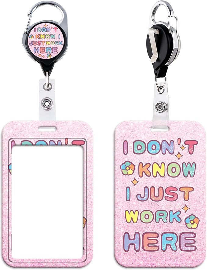 Pink Work Retractable Card Badge Holder Reel Cute Aesthetic Reel Clip by beemorita