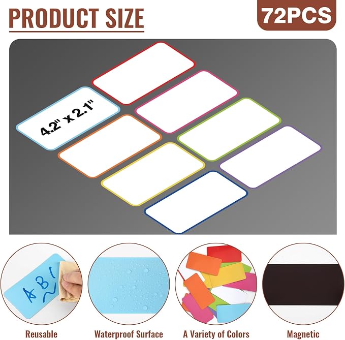 32 Pcs Dry Erase Magnetic Labels Border, 4.2" x 2.1" 8 Colors | Reusable - Image 3