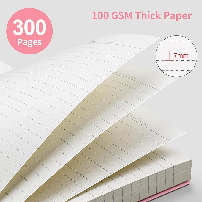 EMSHOI A5 Spiral Notebook College Ruled Lined Journal, Small 5.7" X 8.22", 300 Pages/150 Sheets, 100gsm Thick Paper, Waterproof Hardcover, for Office School Women Men Work Writing Notes-Pink-DeskLoop Office