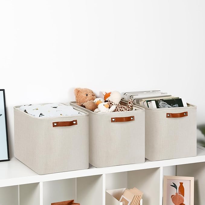 DULLEMELO Large Storage Baskets, Fabric Storage Bins for Organizing Clothes, Large Storage Bins with Handles for Shelves Closet Organizers, Fabric Storage Baskets for Toy Organizers(Beige)-DeskLoop Office