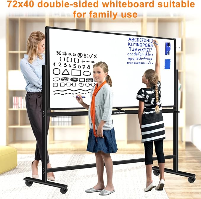 H-Qprobd Dry Erase Board with Stand 72"x40" Magnetic Mobile Whiteboard on Wheels Double-Sided Rolling Whiteboard for Office, Home & School-DeskLoop Office