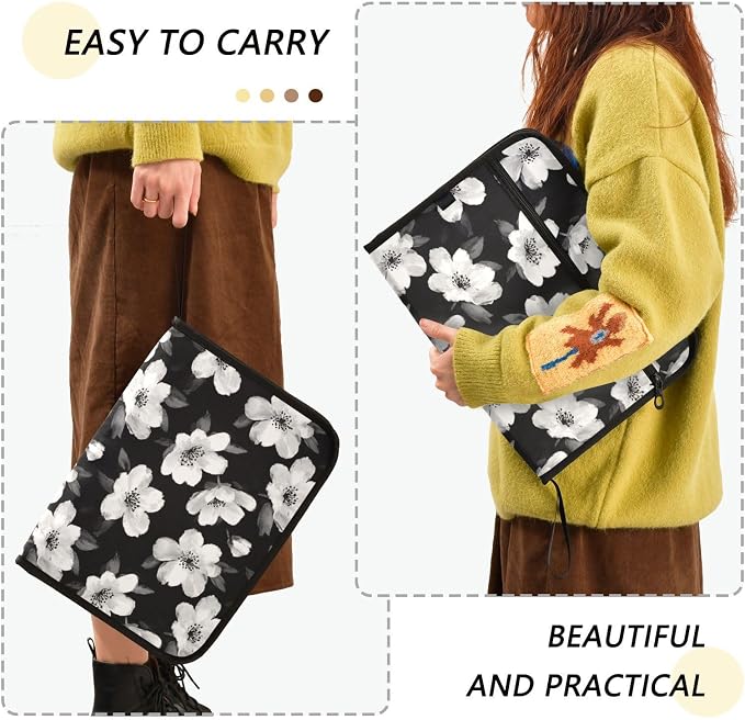 Black White Flowers Accordion File Organizer Expanding Document Folder - Image 4