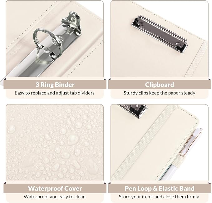 SKYDUE 3 Ring Binder with Clipboard, 1 Inch Binder, 13.2" × 10.2" PU Clipboard - Image 7