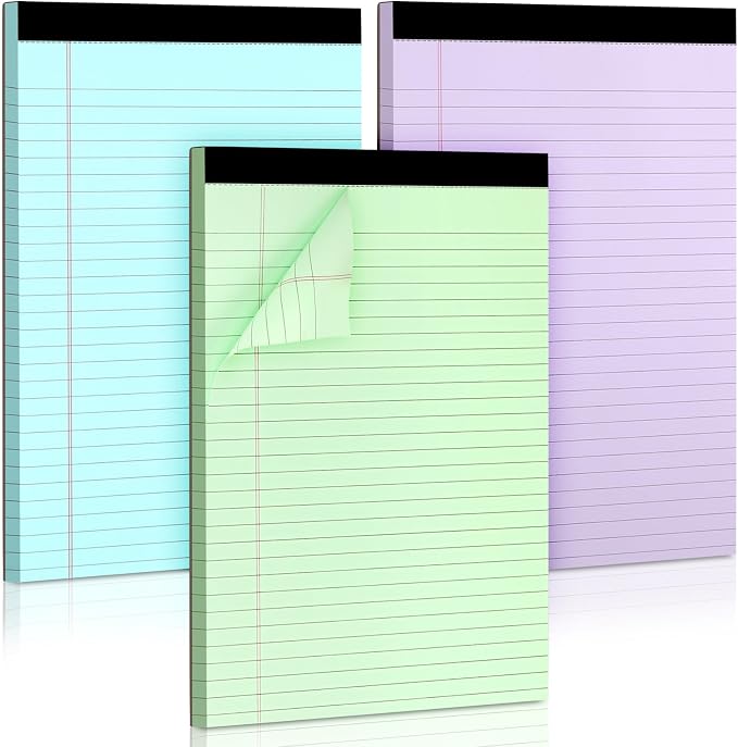 Colored Legal Pads, 3 Pack Writing Pads 8.5 x 11 inch, Micro Perforated by WINKIO