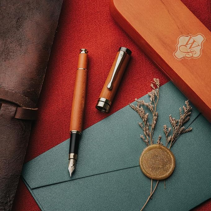 Wordsworth & Black Fountain Pen Set, Luxury Bamboo Wood - Medium Nib, Gift Case; Includes 6 Ink Cartridges, Ink Refill Converter -Journaling, Calligraphy; Drawing, Smooth Writing [Cherry Wood]