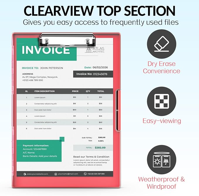 Sooez Clipboard with Storage, Heavy Duty Cleaview Clip Boards 8.5x11 with Dual - Image 2