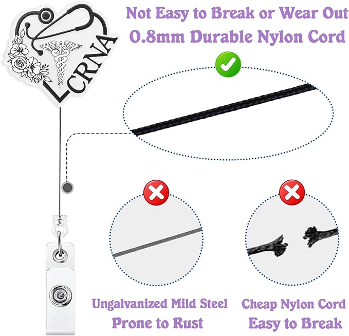 Elegant CRNA Badge Reel Retractable, Cute Certified Registered Nurse - Image 4