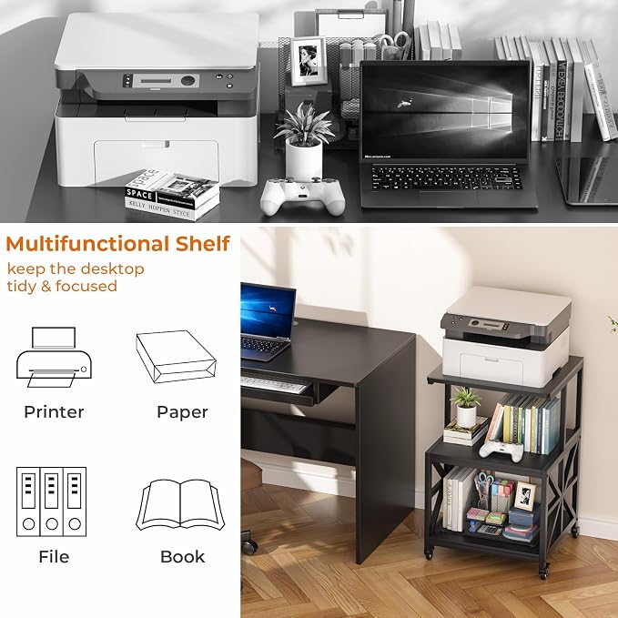 GreenForest Printer Stand with Lockable Wheels, Heavy Duty Printer Table | - Image 6