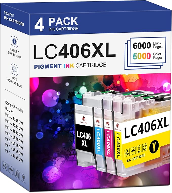 Toner Kingdom Compatible for LC406 LC406XL Ink Cartridges for Brother Printer Work with Brother MFC-J4335DW MFC-J5855DW MFC-J6555DW MFC-J6555DW MFC-J6955DW MFC-J4535DW Printer(High Yield，4-Pack)-DeskLoop Office