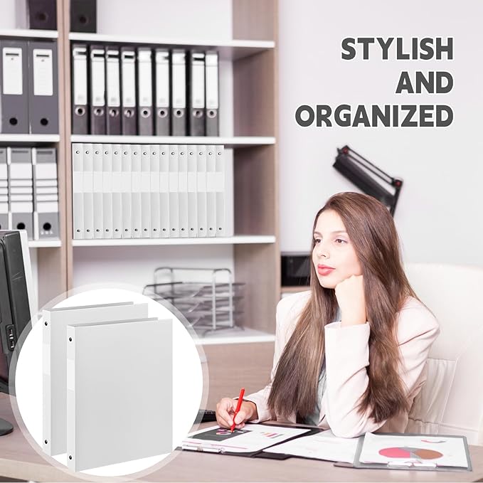 Henoyso 16 Pcs 3 Ring Binder 1/2'' Round Fits Letter Size 8. 5'' x 11'' Paper Plastic Flexible Binder Holds 100 Sheets with 1 Pockets Versatile Organizer for Office Home School (White)-DeskLoop Office