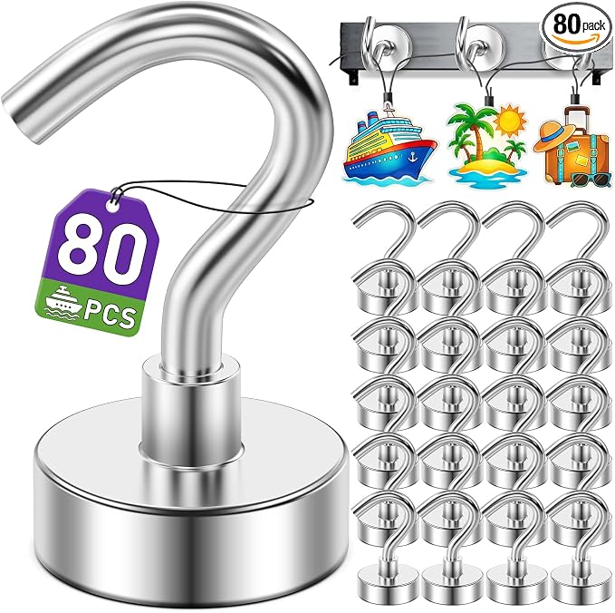 80 Pack Magnetic Hooks for 2026 Cruise Cabins Beach Vacation 30lbs+ Heavy Duty by MUKFIRM