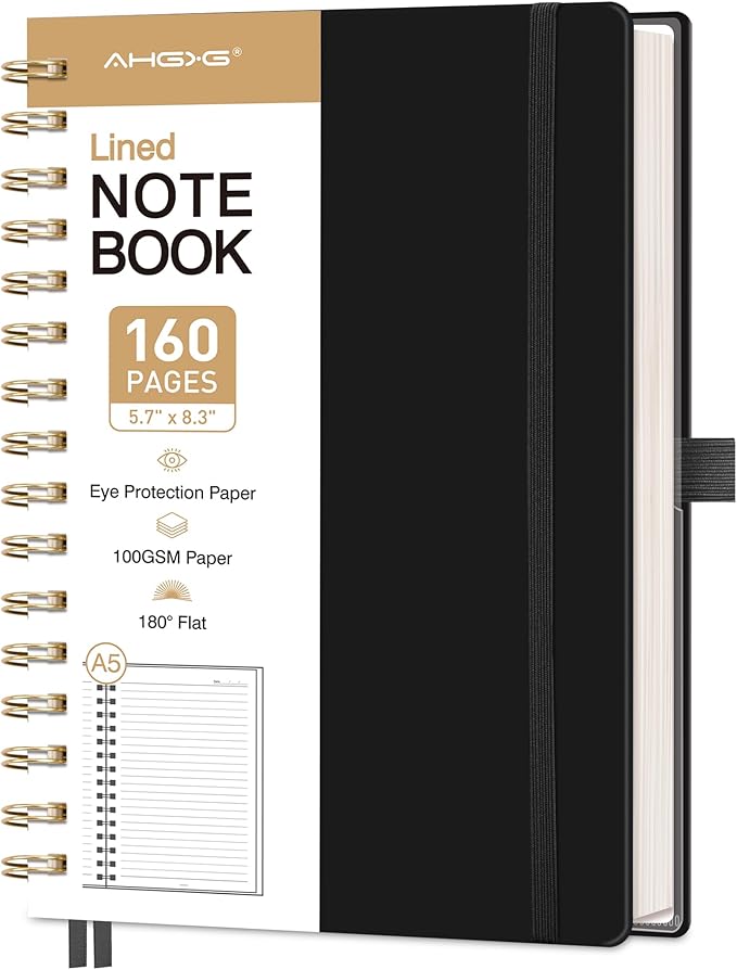 AHGXG Spiral Journal Notebook, 160 Lined Pages, A5 Medium Size, by AHGXG