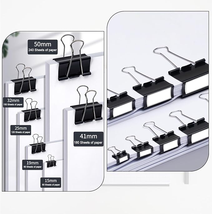 300Pcs Assorted Binder Clips Bulk Black Metal Paper Office Supplies - Image 7