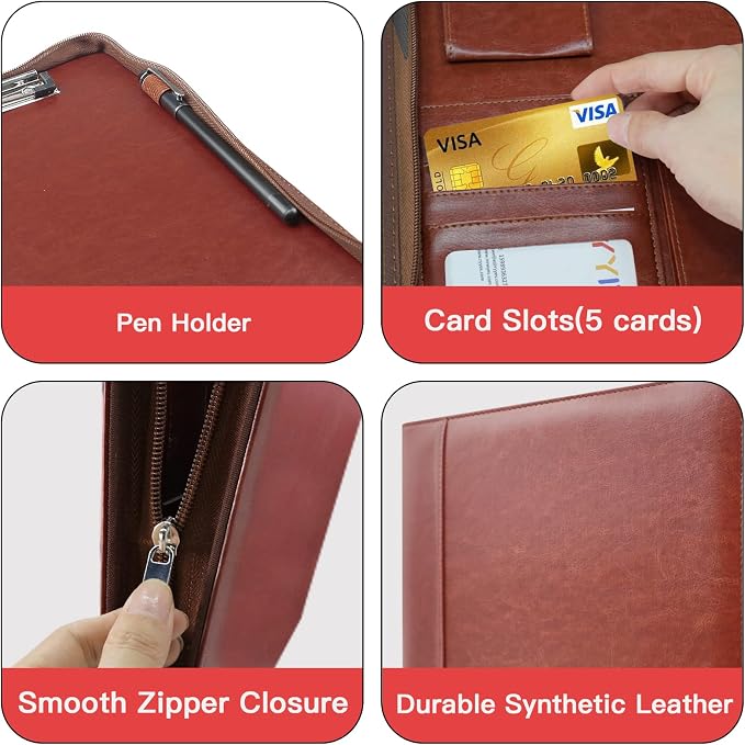 Zippered Portfolio Organizer, WRIYES Leather Padfolio - Image 5