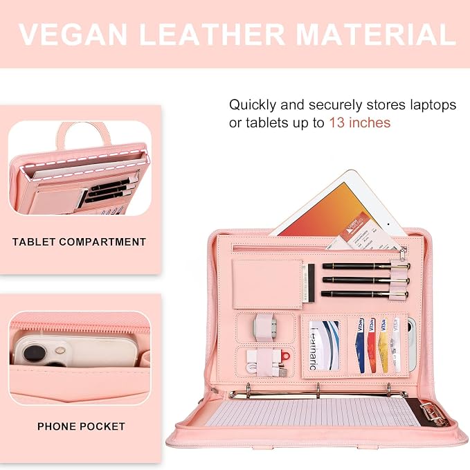 Leathario Portfolio Binder, Includes 5 Folder Index Dividers, 13 Inch Tablets - Image 3