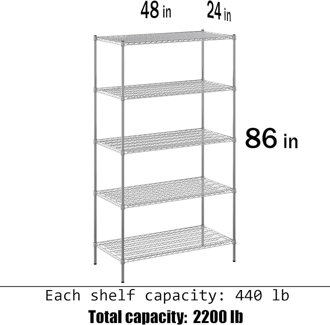Regal Altair 24" Deep x 48" Wide x 86" Height Wire Shelving Kit | 5-Tier | NSF - Image 3