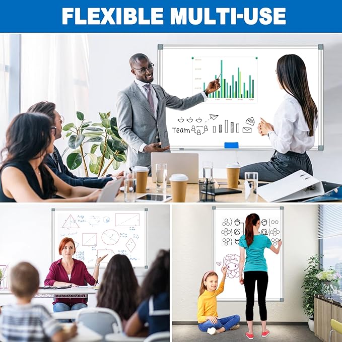 White Board Dry Erase Whiteboard for Wall 36" x 24" (2pcs) Aluminum Presentation Magnetic Whiteboards with Long Pen Tray, Hanging Whiteboard for Office, Meeting Room, Classroom, School & Home-DeskLoop Office