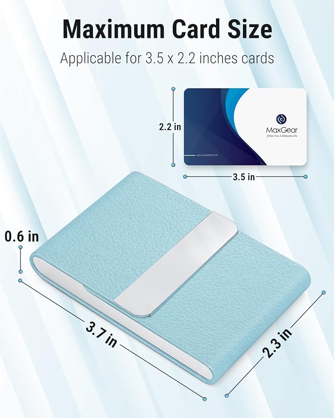 MaxGear Business Card Holder, PU Leather Business Card Case, Light Blue | - Image 5