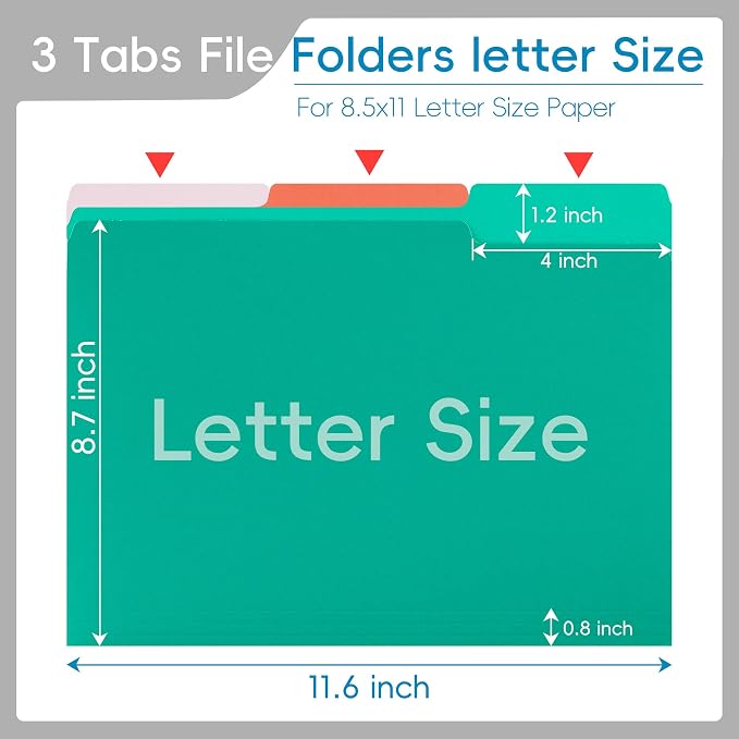 36 Packs Colored File Folders, 1/3 Cut Tabs File Folder, Bright Green File - Image 2
