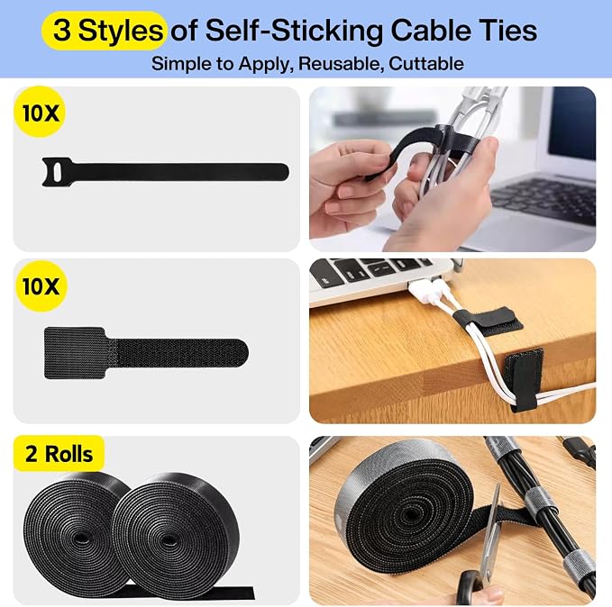 Cable Management Kit, 67 Adhesive Cable Clips, Topavatop Desk Cord Organizer - Image 6