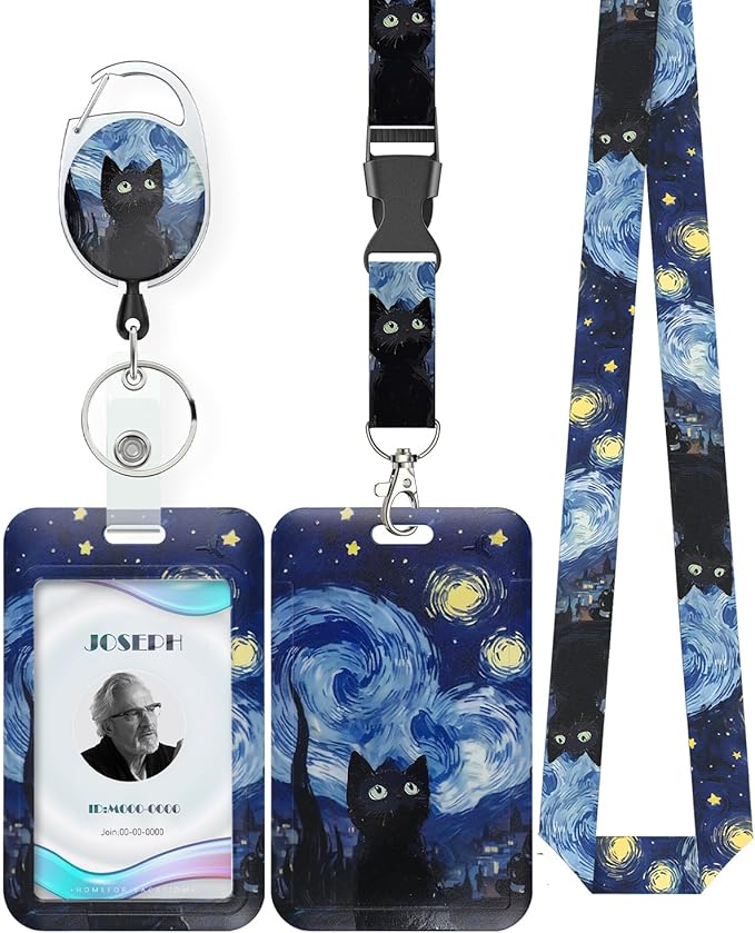 Uniclife Fashionable Sliding Badge Holder Starry Night & Black Cat Plastic Card by UnicLife