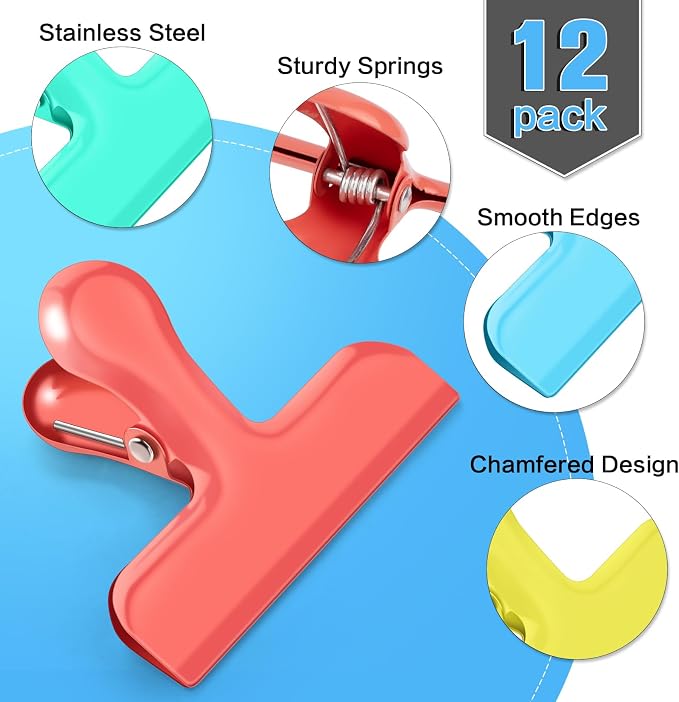 Chip Bag Clips, 12 Pack Heavy Duty Chip Clips & Food Clip, Air Tight Seal Bag - Image 3