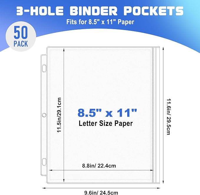 Antner 50 Pack Letter Size Binder Pockets - Image 2