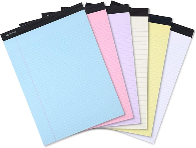 Mintra Office Legal Pads, ((Basic 6pk - (Pastel Version #2), 8.5in x 11in, Narrow Ruled))-DeskLoop Office