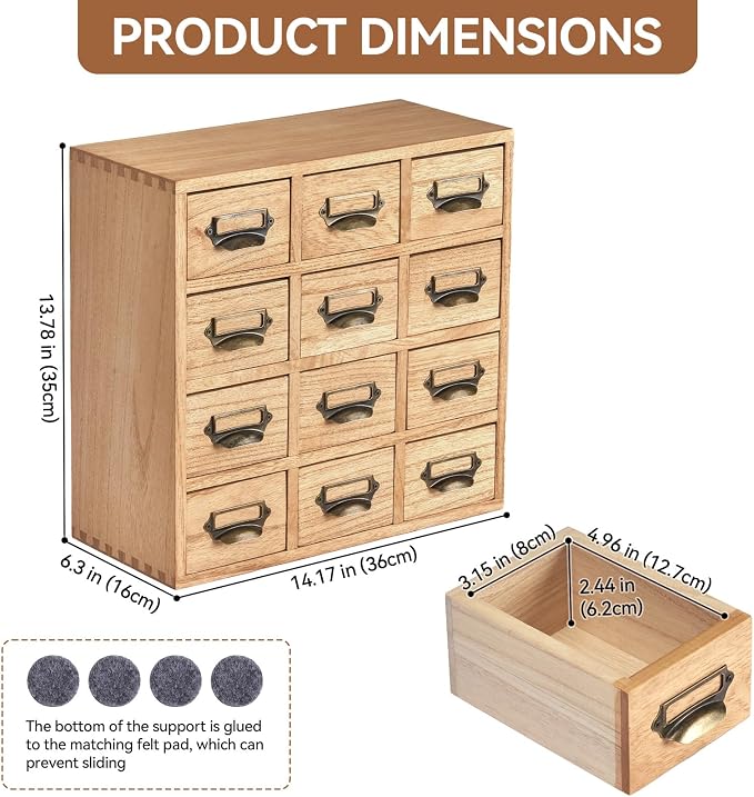 KIRIGEN Wood Drawer Organizer Desktop Storage Cabinet Box Drawers - Image 3