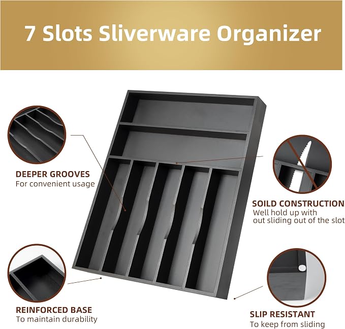 Besilord Silverware Organizer Kitchen Drawer Organizer Utensil Organizer Bamboo - Image 3