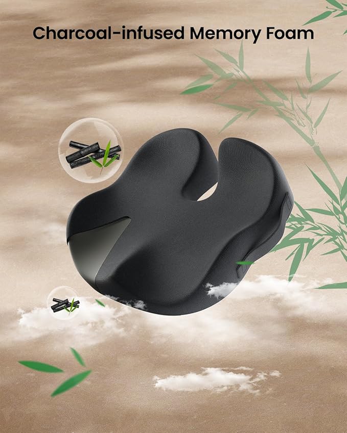 ProtoArc Seat Cushion, Office Chair Cushion for Sciatica, Coccyx Cushion, Ergonomic Memory Foam Seat Cushion for Car, Home, Pressure Relief Pad for Hip, Tailbone, All Day Comfort - Black-DeskLoop Office