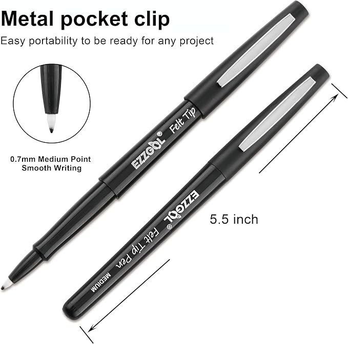 Ezzgol Black Felt Tip Pens, 30 Pack, 0.7mm Premium Medium Fine Point, Felt Tip - Image 2