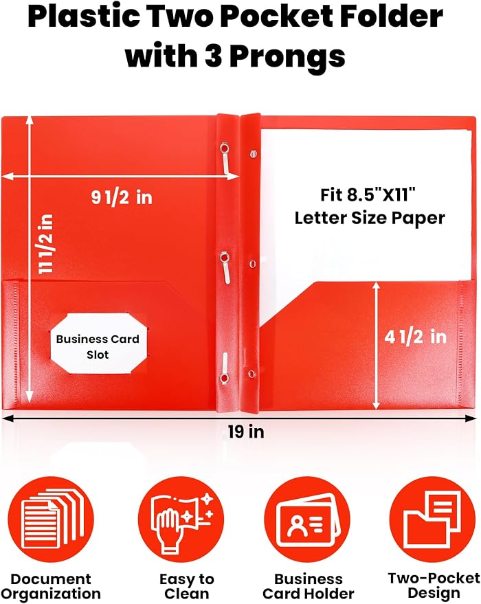 SUNEE 2 Pocket Folders with Prongs Plastic Folders with Pockets and Prongs Fit - Image 2