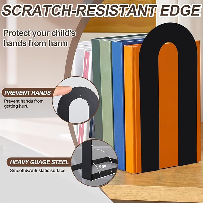 Chunful 6 Pcs Black Modern Metal Book Ends - Image 5