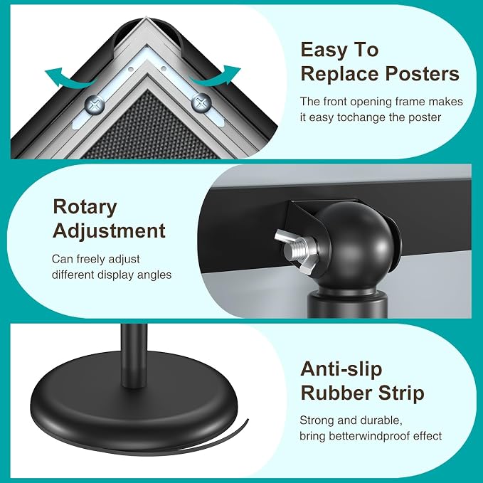 Hemndic Sign Stand 11x17 inch, Adjustable Floor Standing Sign Holder, 360° - Image 5