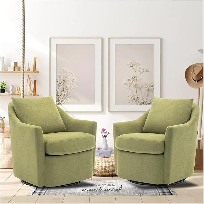 COLAMY Swivel Accent Chair, Living Room Chair Upholstered 360° Swivel Chair Modern Reading Armchair for Bedroom/Office/Nursery, Green-DeskLoop Office