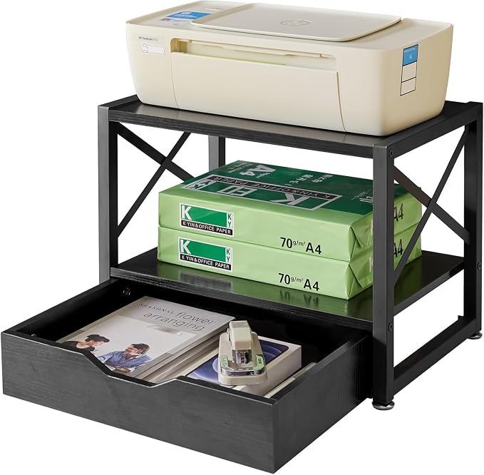 IBUYKE 2 Tier Desktop Printer Stand, Wooden Printer Stand - Image 2