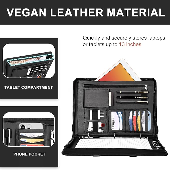 Leathario Portfolio Binder, Includes 5 Folder Index Dividers, 13 Inch Tablets - Image 3