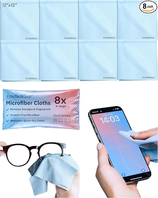Elite Tech Gear Microfiber Cloth (Blue, 12'' x 12'' (Pack of 8))-DeskLoop Office