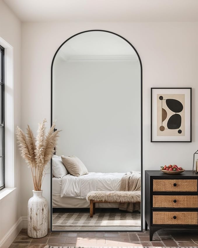Full-Length Floor Mirror with Stand, 71"x26" Arched Style Full Body Standing Mirror for Bedroom, Living Room, Gym, Dorm - Shatter-Resistant & Easy Assembly, Black-DeskLoop Office