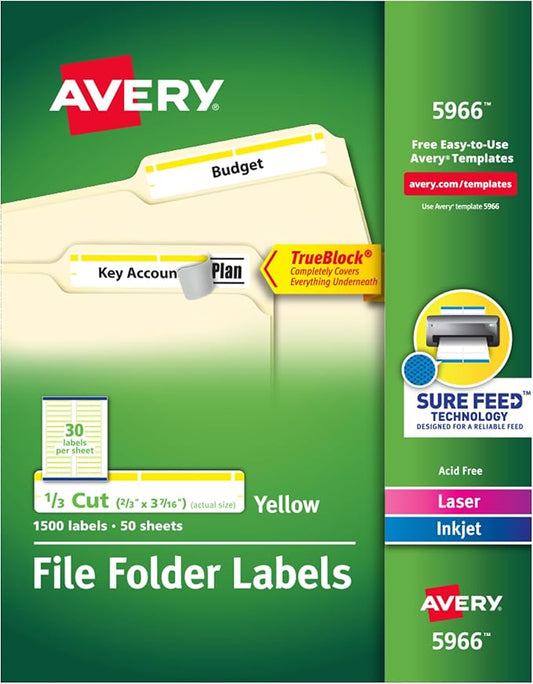 Avery TrueBlock File Folder Labels, 2/3" x 3-7/16", 500 Printable Labels by Avery