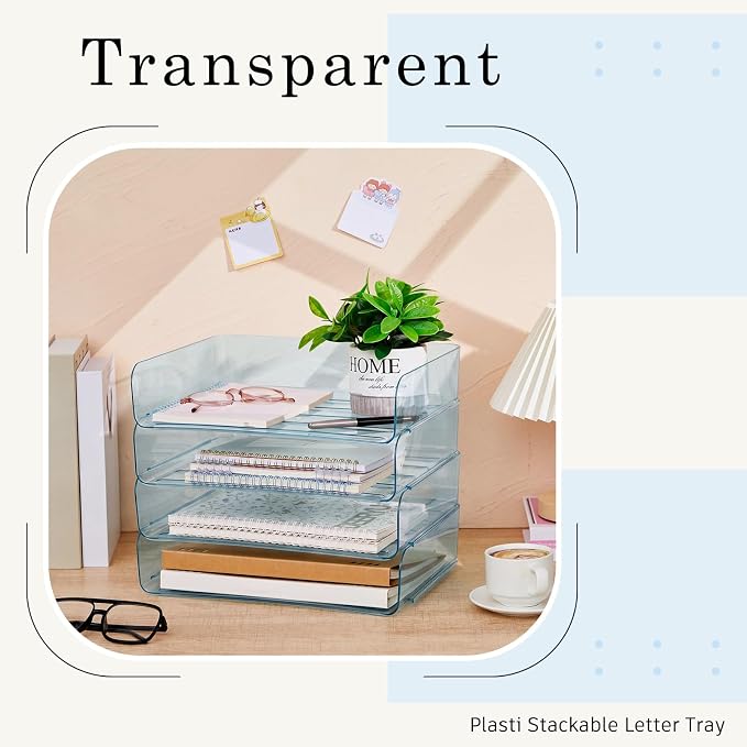 Harloon 4 Tier Clear Blue Acrylic Paper Organizer Letter Tray, Aesthetic - Image 5