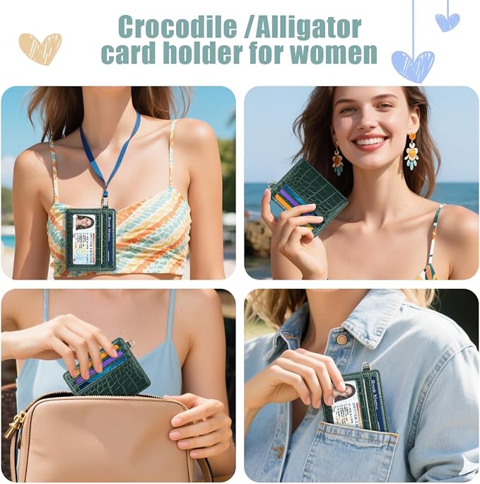 Slim Credit Card Holder Crocodile Wallet Women Thin Alligator Wallets RFID - Image 6