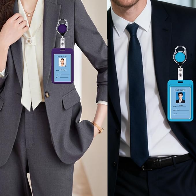 Light Blue ID Badge Holder Plain Heavy Duty Keychain Retractable Badge Reel ID - Image 4