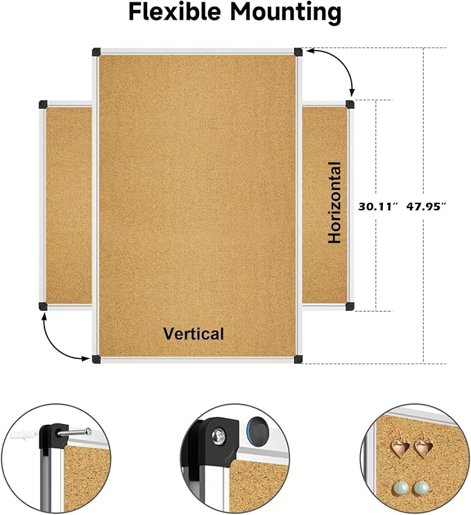XBoard Cork Board Bulletin Board 48 x 31 inch, Corkboard - Image 3