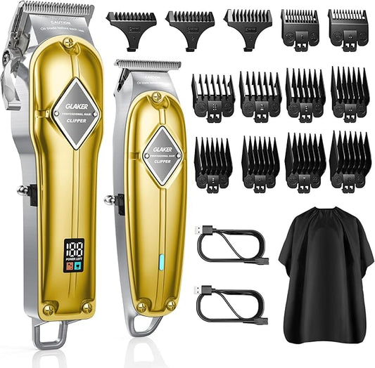 GLAKER Hair Clippers for Men Professional - Cordless Clippers and Trimmers Set, Complete Barber Kit for Hair Trimming & Beard Grooming, Mens Haircutting Kits for Blending & Fade Cuts (Gold)-DeskLoop Office