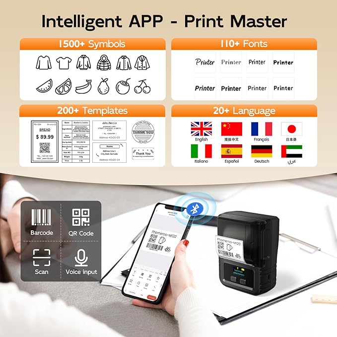 Phomemo Label Maker, 2 Inch Bluetooth Themal Label Printer with 3 Rolls Thermal Paper(4030/5030/5080mm), Inkless Labeler for Home, Bussiness, School, Office, Address, Sticker Printer for Phone & PC-DeskLoop Office