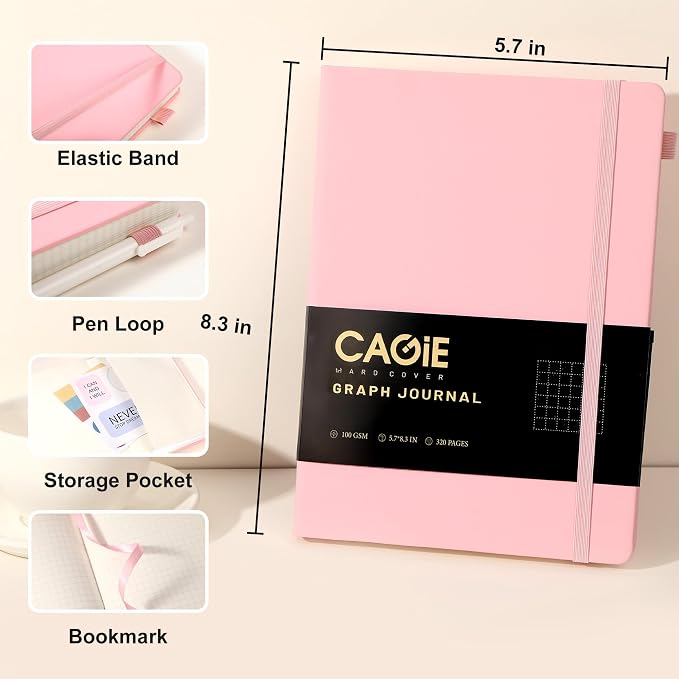 CAGIE Graph Paper Notebook 320 Pages 100 GSM Graphing Grid Journal B5 Hardcover - Image 5